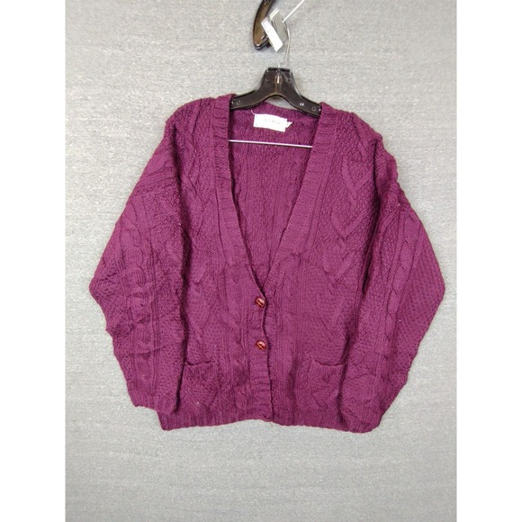 LL Bean Mens Sweater XL Maroon Wool Cable Fisherman Heavy Cardigan Academia Dad - Picture 1 of 11